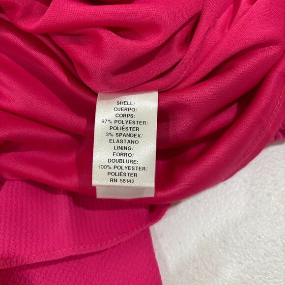 LONDON TIMES NWT Hot Pink Midi Faux Wrap Dress Plus Size 16W Ruffles Long Sleeve - Picture 10 of 11